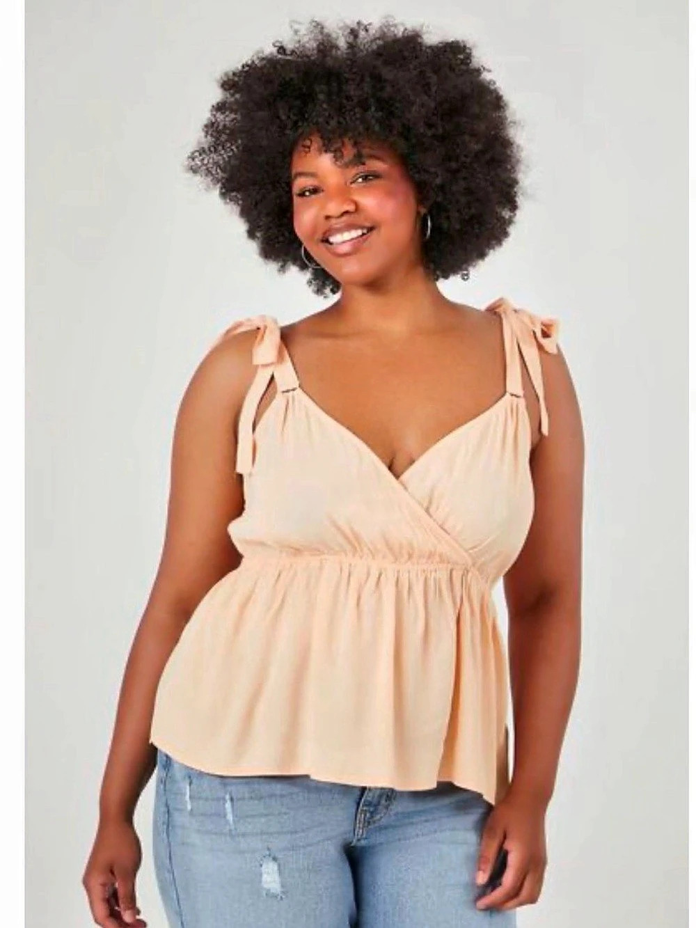 Forever 21 Tie Shoulder Peplum Top in Pink